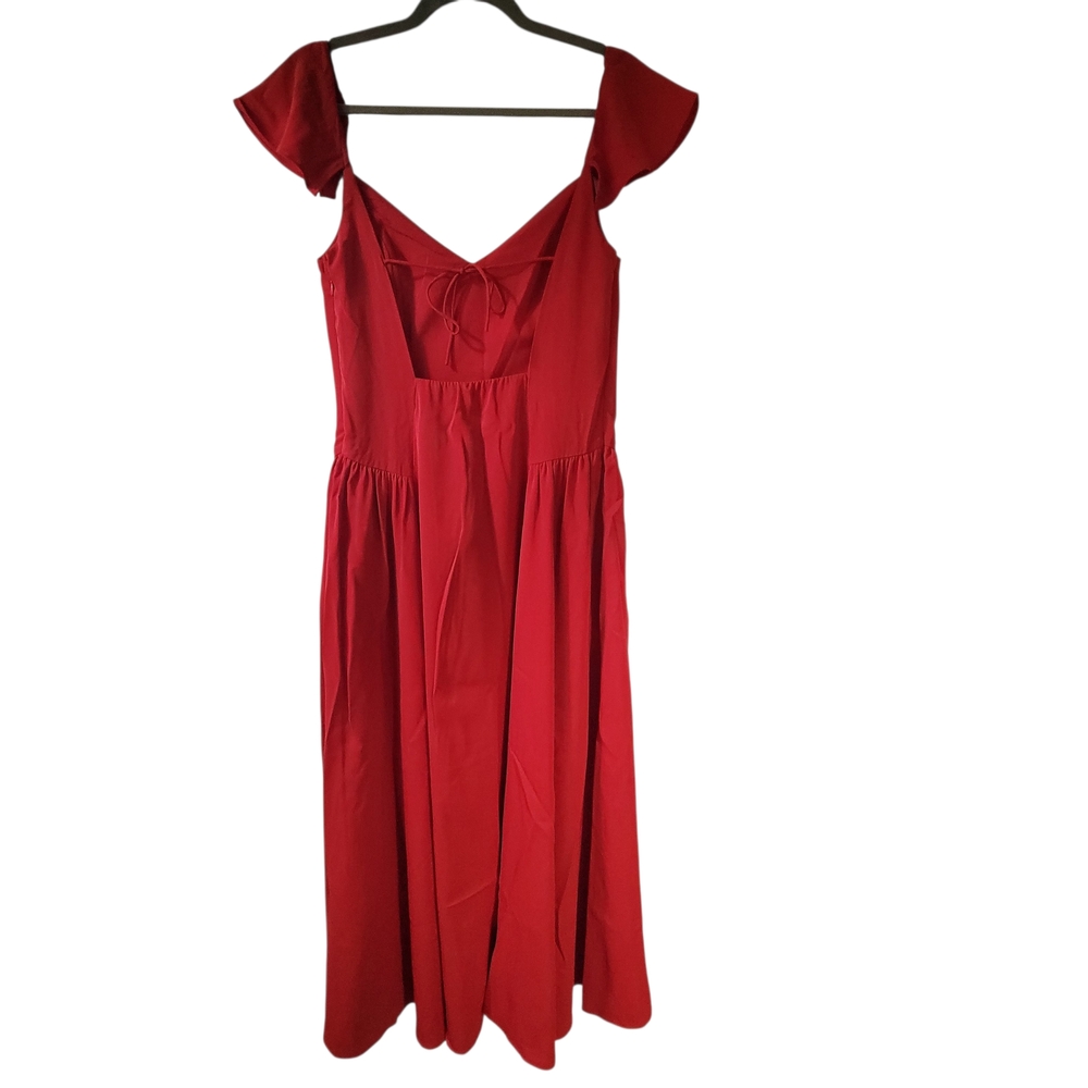 Abercrombie & Fitch Red Flutter-Sleeve Midi Dress with Side Slit, Size M - Picture 5 of 10